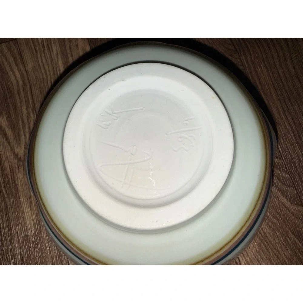 Handcrafted Signed Ceramic Scalloped Bowl White Blue Wave‎ Floral 7.5 Inch